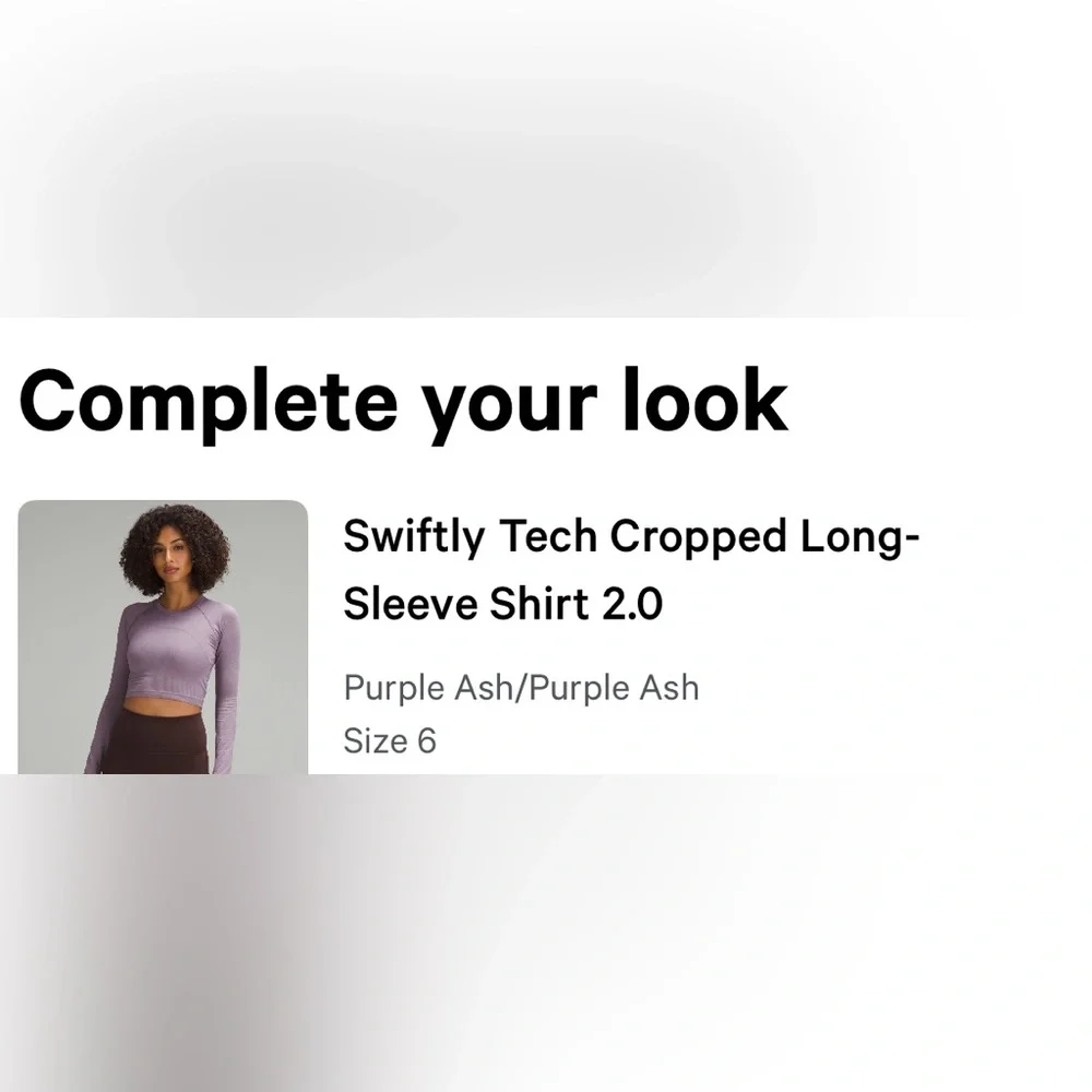 lululemon Swiftly Tech 2.0 Long Sleeve Crop Tee in purple ash